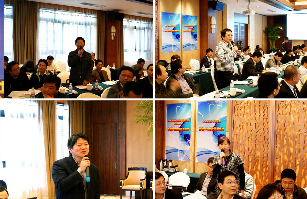 新会员正在自我介绍:浙江工商职业技术学院工学院院长黄崇本教授、宁波市人才开发服务中心副主任张云建高工、浙江纺织服装职业技术学院信息工程学院院长华铨平副教授、宁波李惠利医院信息科副科长戴静娟高工